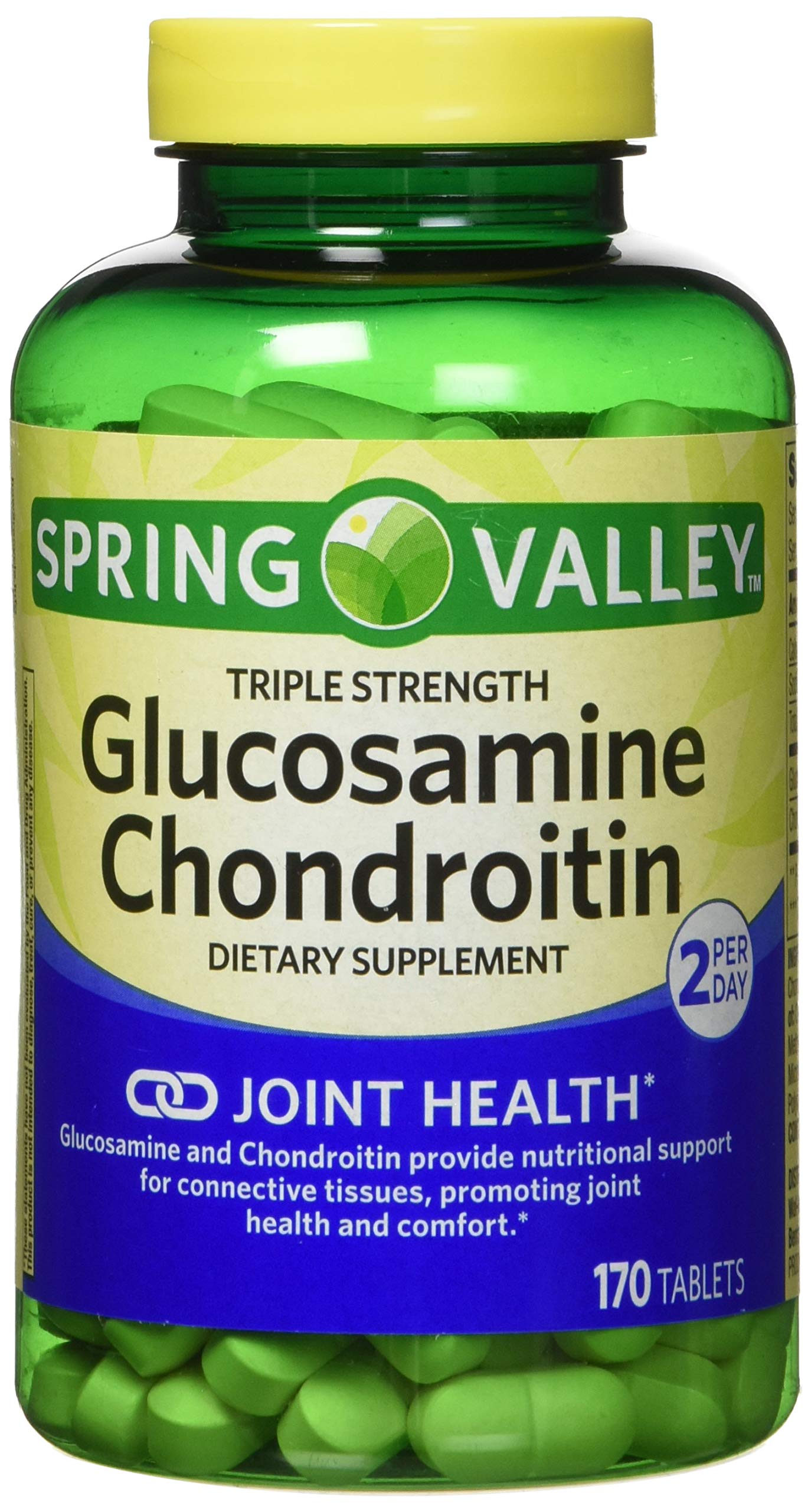 Spring Valley Glucosamina Condroitina Triple Fuerza, vista de caja, posible apoyo a la movilidad.