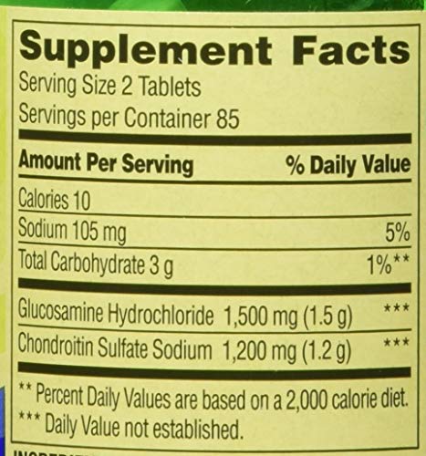 Spring Valley Glucosamina Condroitina Triple Fuerza, dosis diaria recomendada de 2 tabletas.