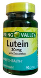 Spring Valley Luteína 20 mg, cápsulas blandas para posible apoyo a la salud visual.