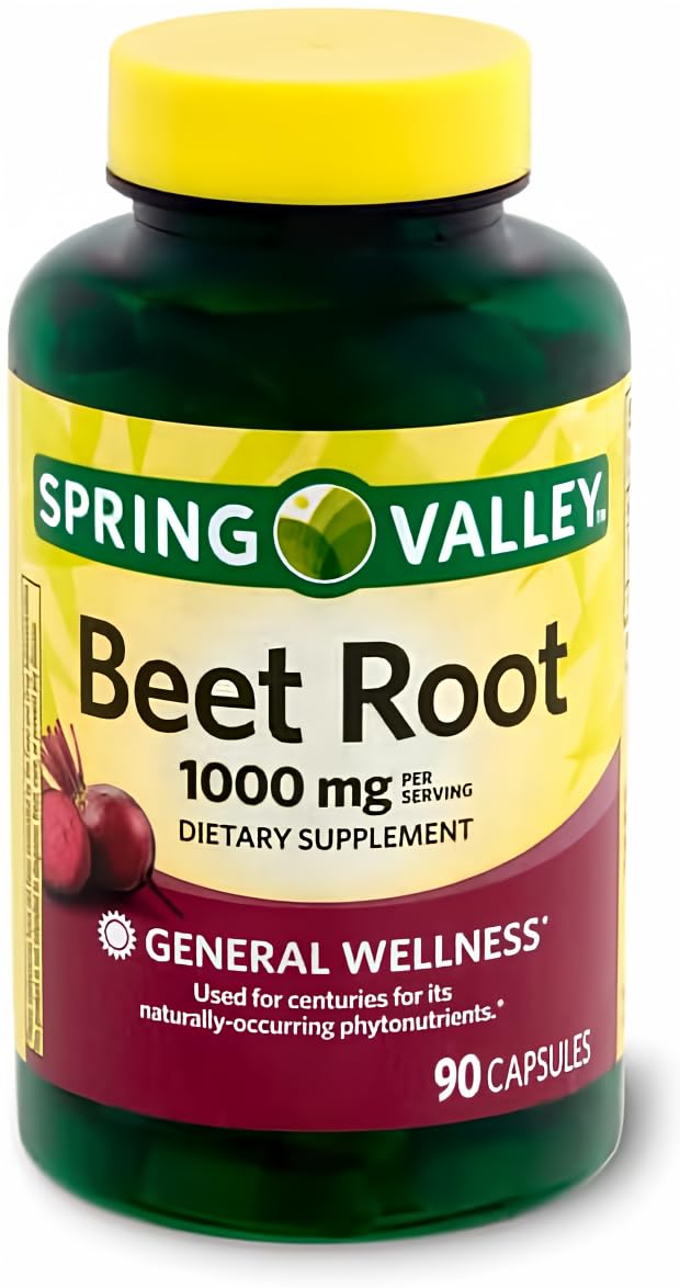 Spring Valley Remolacha, botella de 90 cápsulas para uso diario.