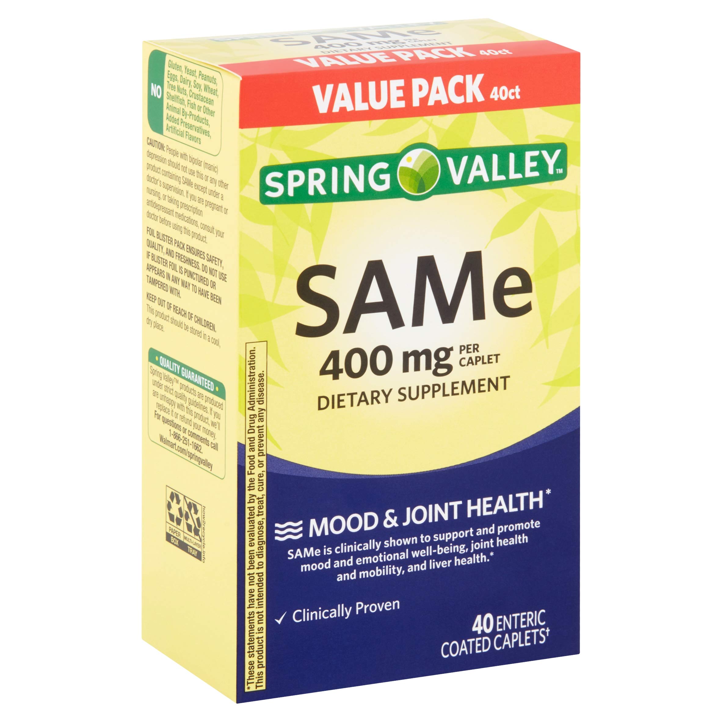 Spring Valley 400 mg, empaque frontal, apoyo para energía diaria.