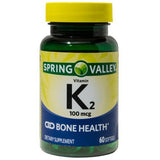 Spring Valley Vitamina K2 100 mcg capsula blanda en botella para soporte oseo.
