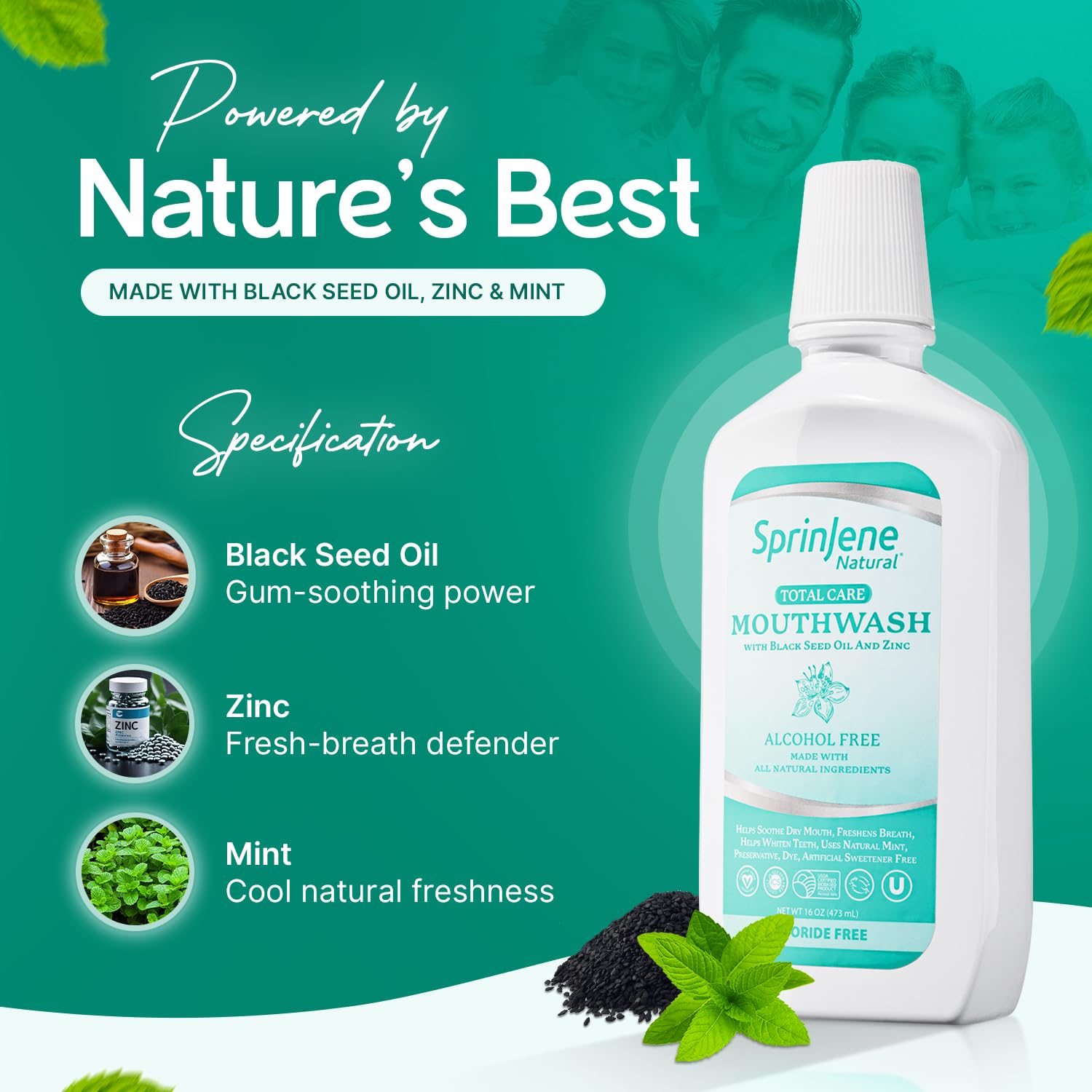 SprinJene fórmula zinc y aceite de semilla negra para aliento equilibrado