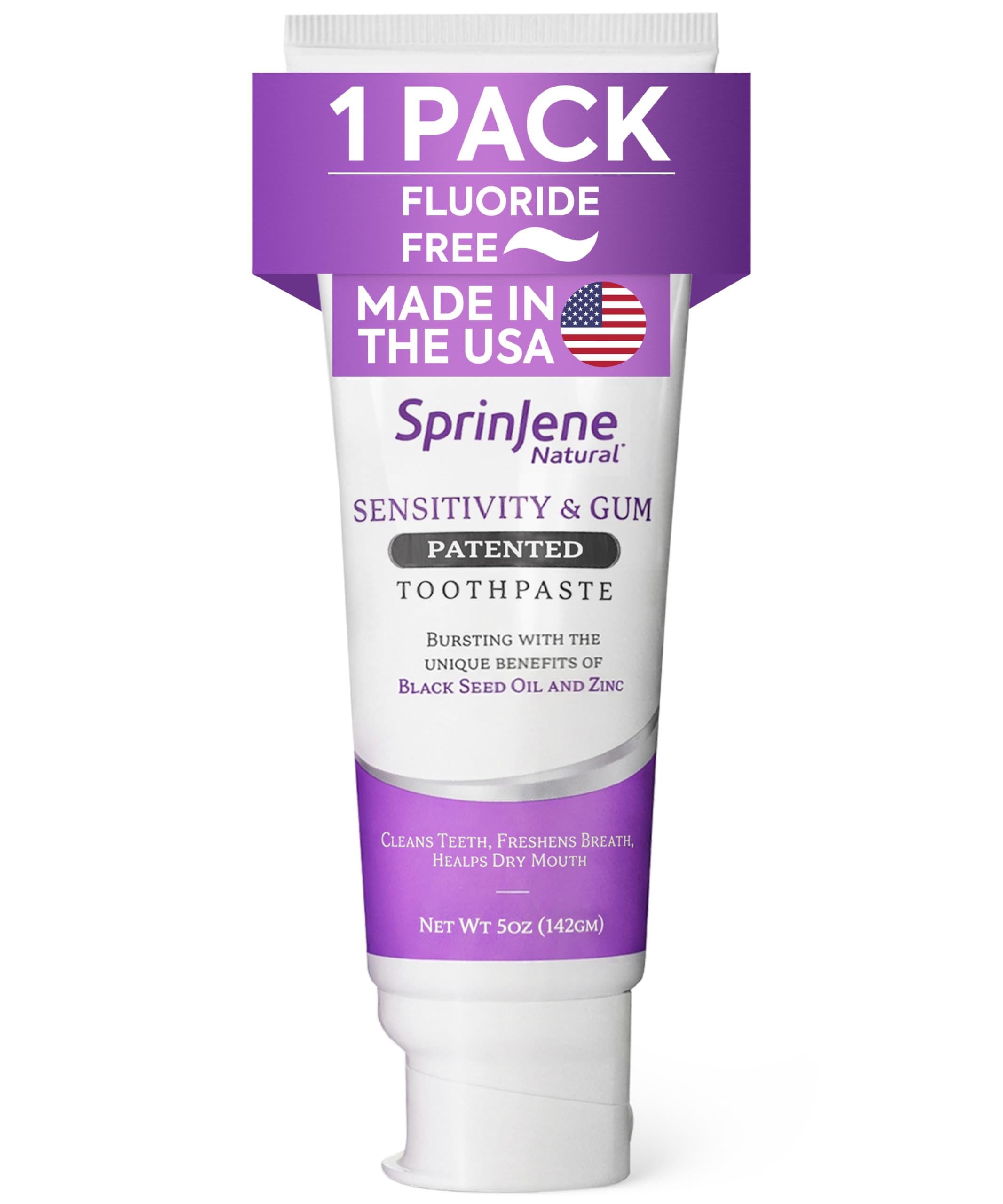 SprinJene Natural pasta dientes, empaque frontal, destaca la propuesta natural.