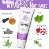 SprinJene Natural pasta dientes, mezcla de zinc y aceite negro, favorece equilibrio bucal.