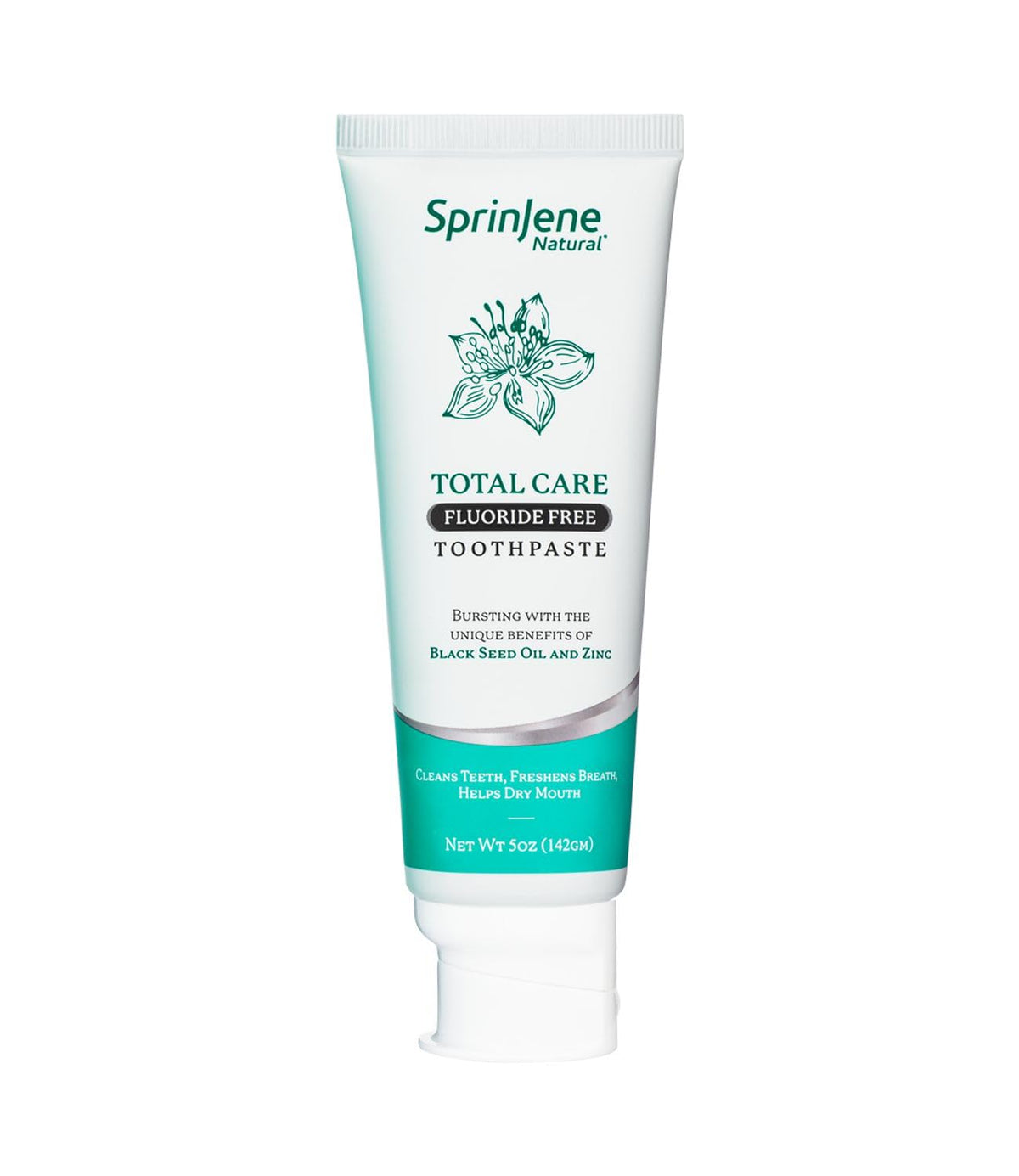 SprinJene Total Care sin fluoruro en empaque, cuidado diario.
