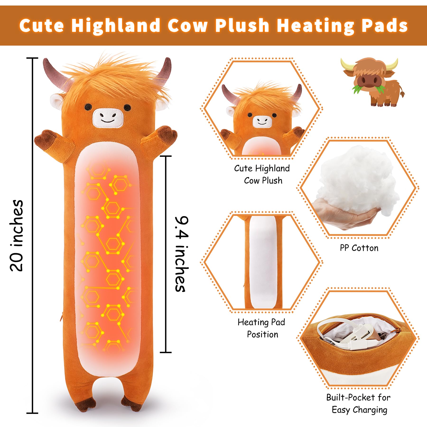 Sprinqdawin Highland Cow peluche con bolsillo para bateria externa