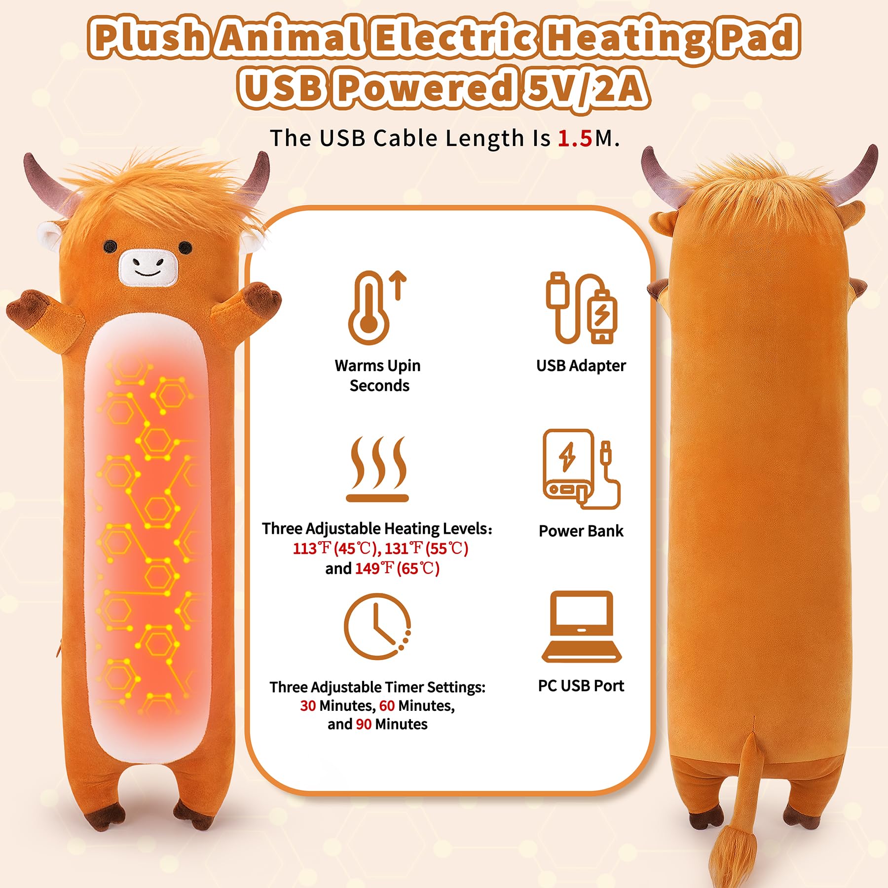 Sprinqdawin Highland Cow peluche con calor integrado para confort en casa