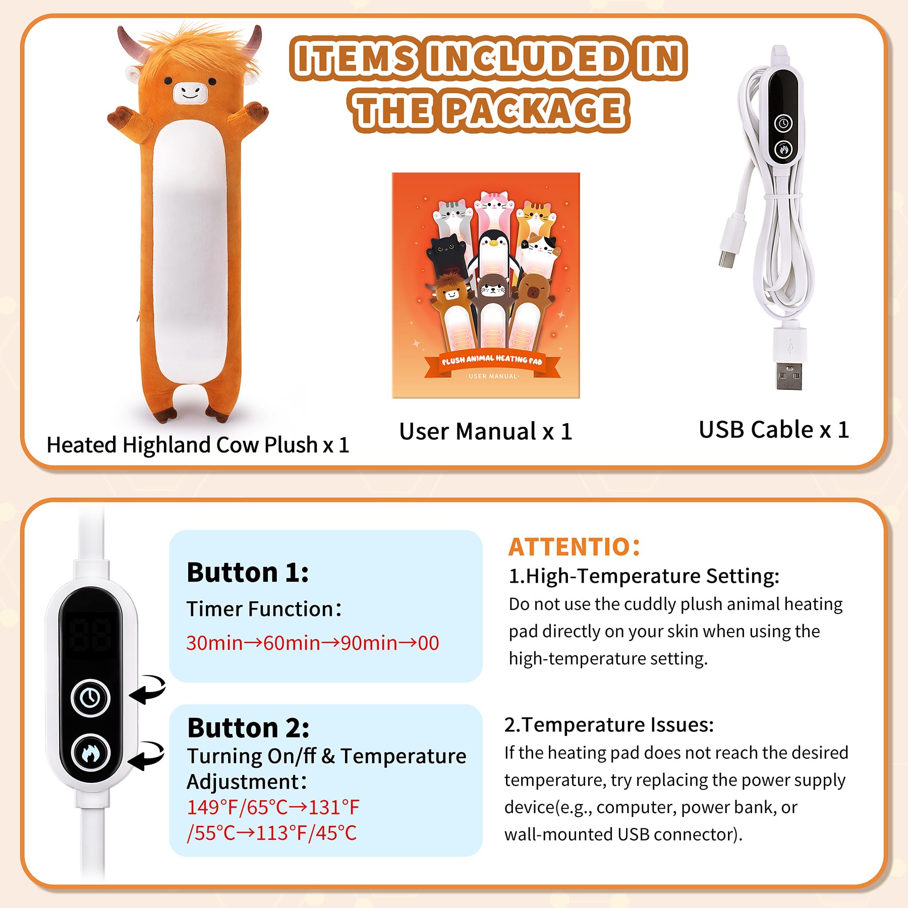 Sprinqdawin Highland Cow peluche con puerto USB para uso portátil