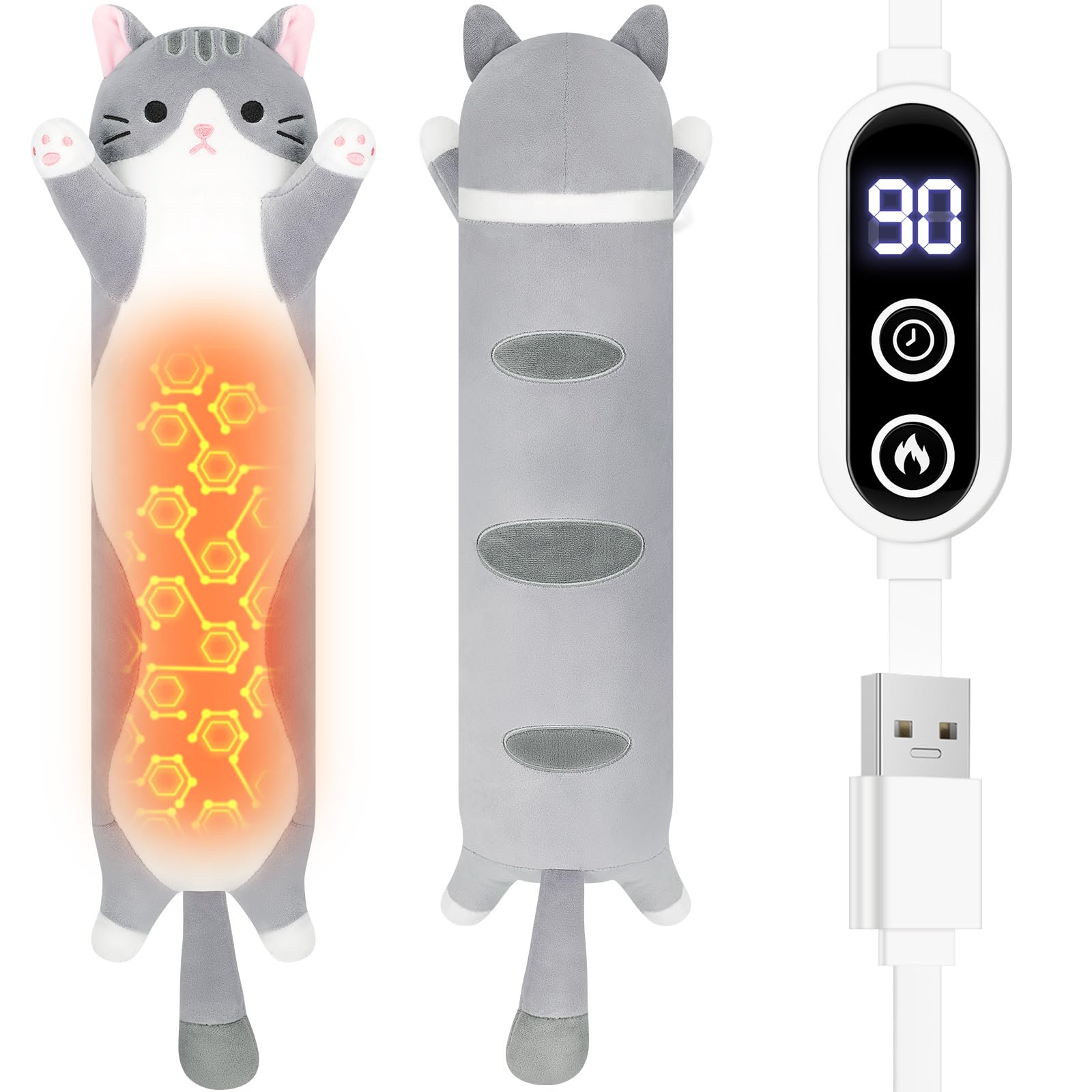 Sprinqdawin peluche gato calentador USB de 22 pulgadas, suave y cómodo.