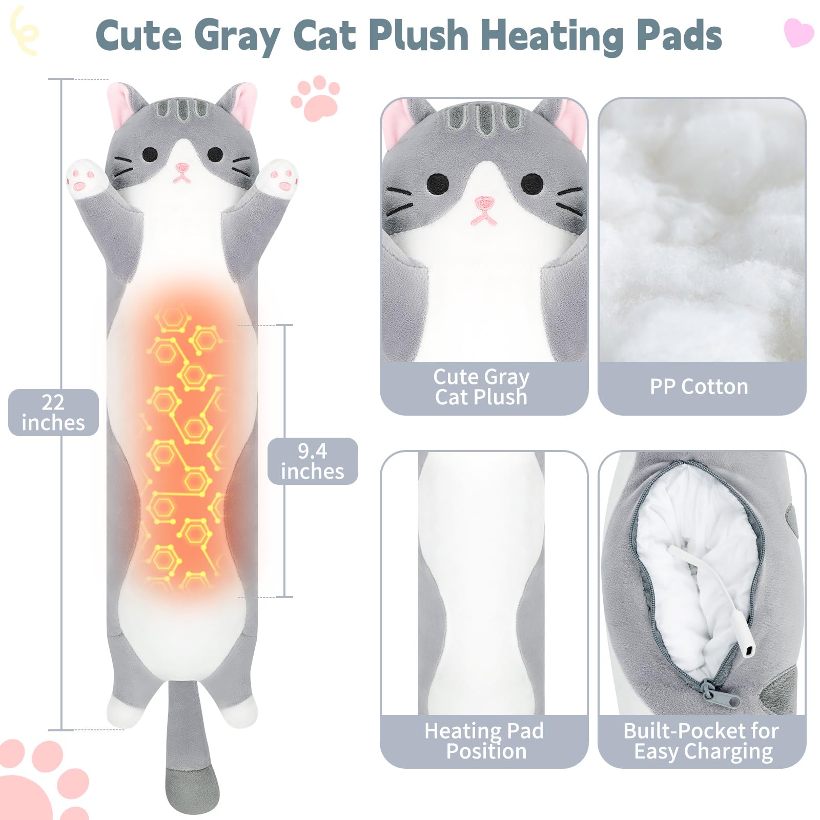 Sprinqdawin peluche gato gris, diseño tierno y felpa suave.