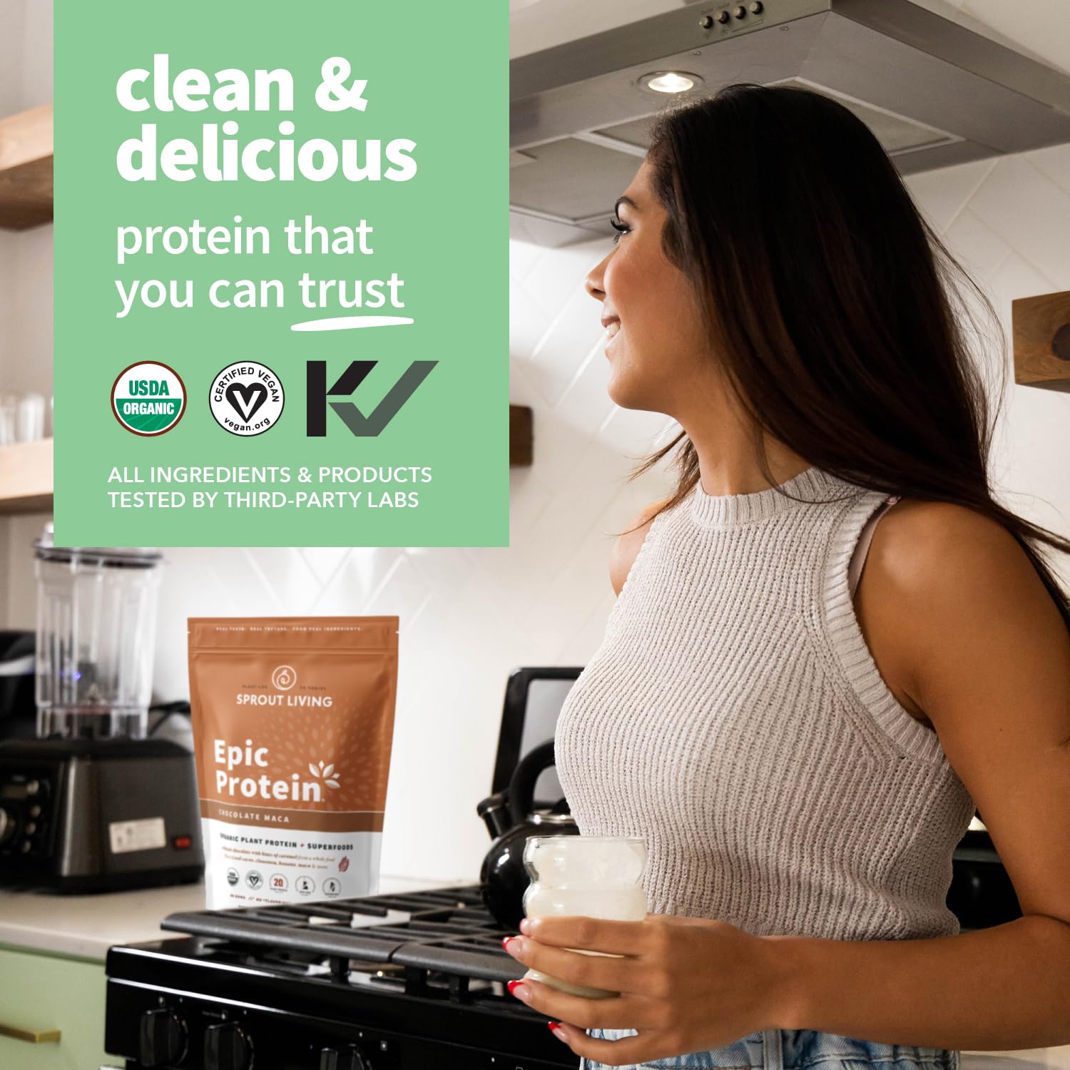 Sprout Living Epic Protein cucharada medidora para porciones rápidas.