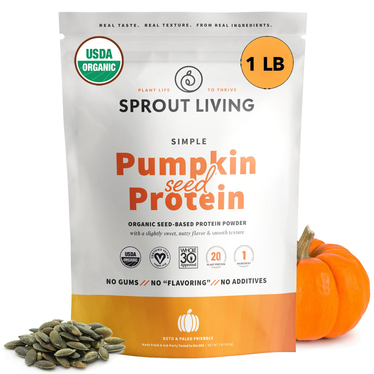 Sprout Living proteína de calabaza sin sabor en bolsa; proteína vegetal orgánica