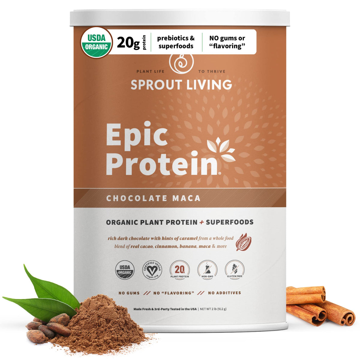 Sprout Living Epic Protein: botella vertido para batidos con textura suave.