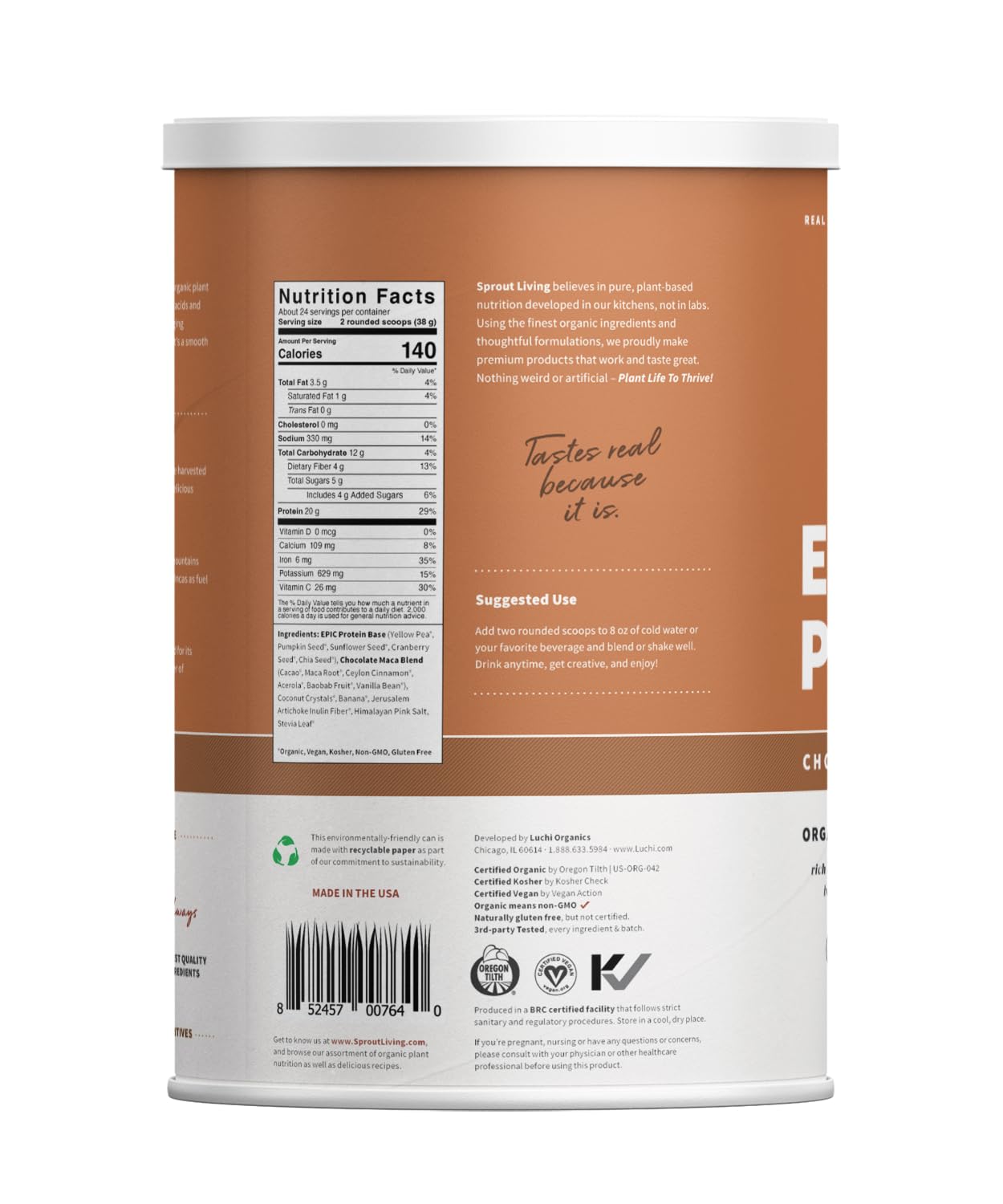 Sprout Living Epic Protein: tacto suave, mezcla sin posos.