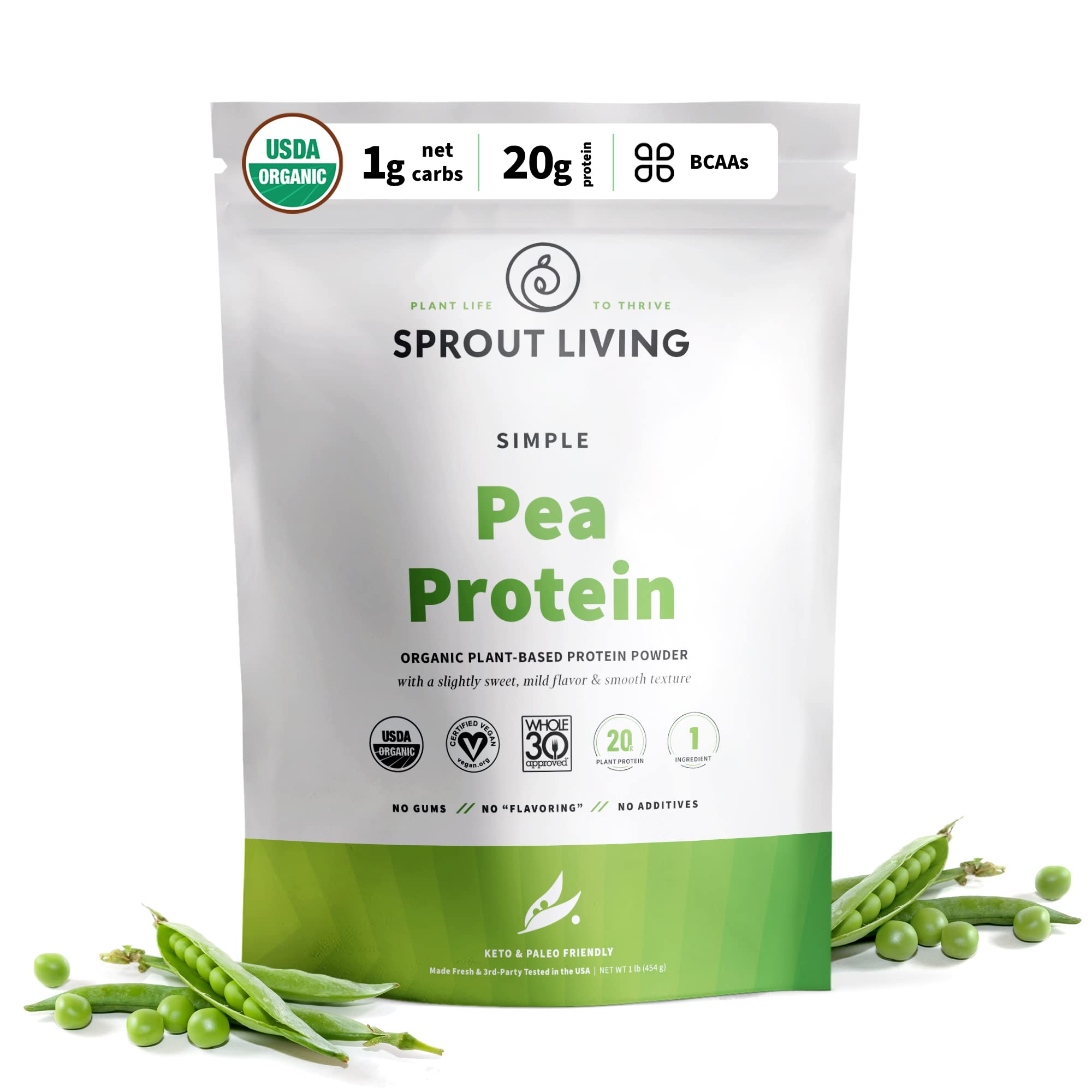 Sprout Living proteina de guisante orgánica en bote sin sabor para batidos