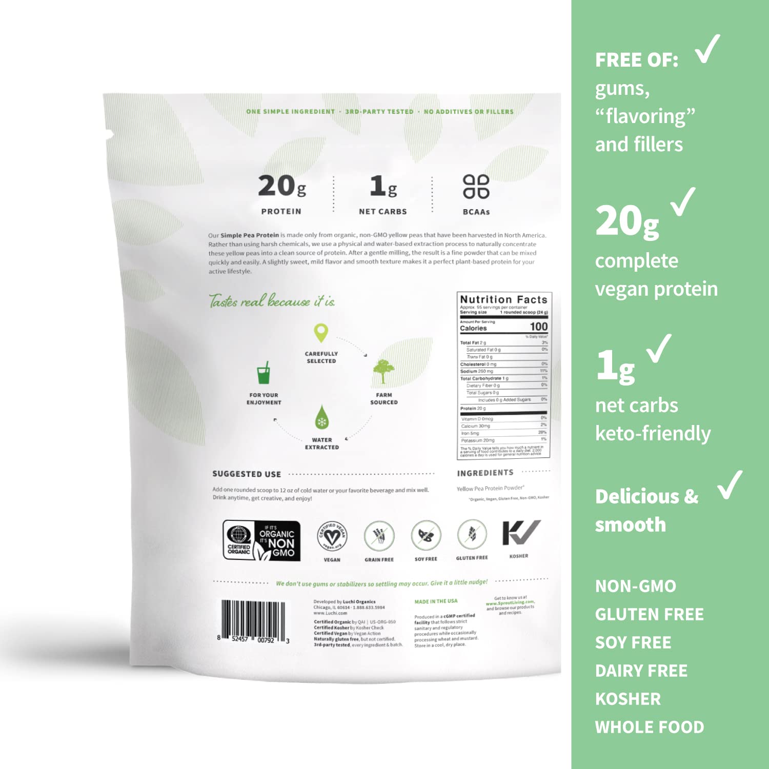 Proteína de guisante Sprout Living con textura cremosa para mezclas suaves