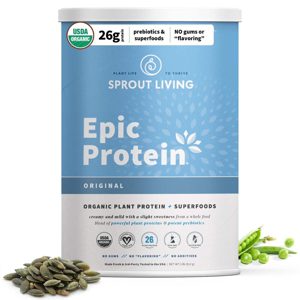 Sprout Living proteina vegetal original en envase, listo para batidos
