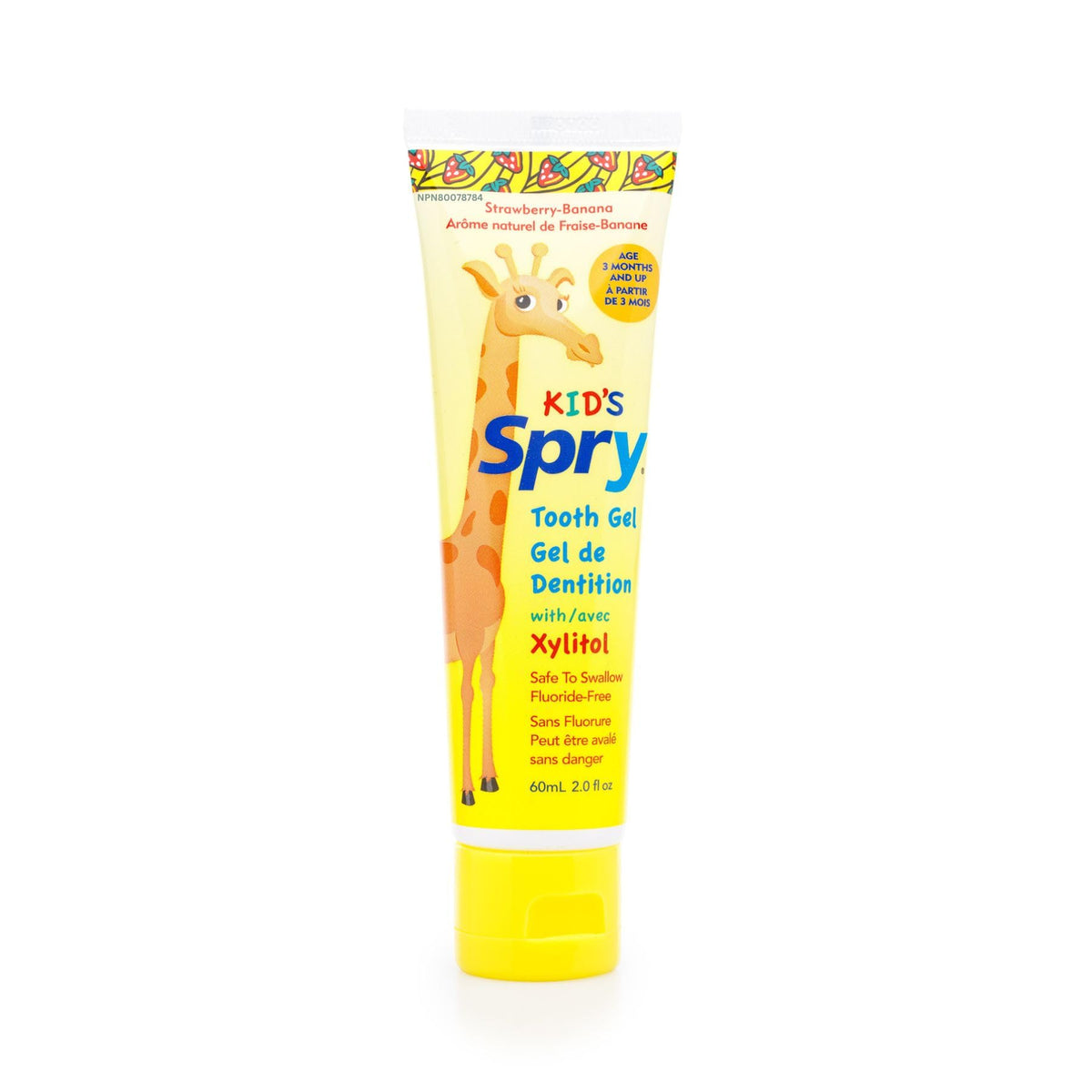 Spry dentifrico natural para bebes, envase practico para cepillado diario.