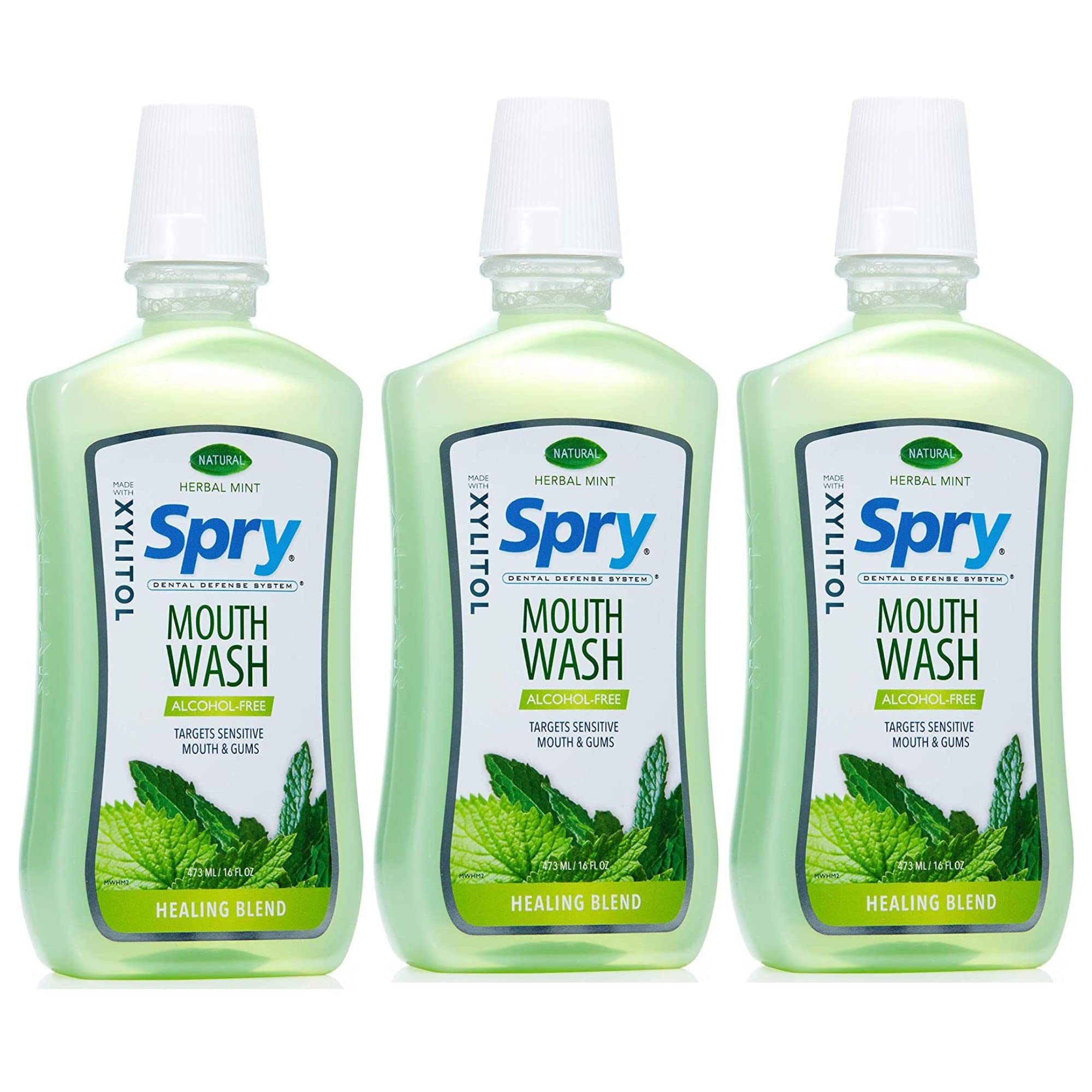 Spry enjuague bucal natural con xilitol para aliento fresco diario.