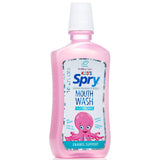 Spry Enjuague Xilitol, botella visible, ayuda a mantener aliento fresco.