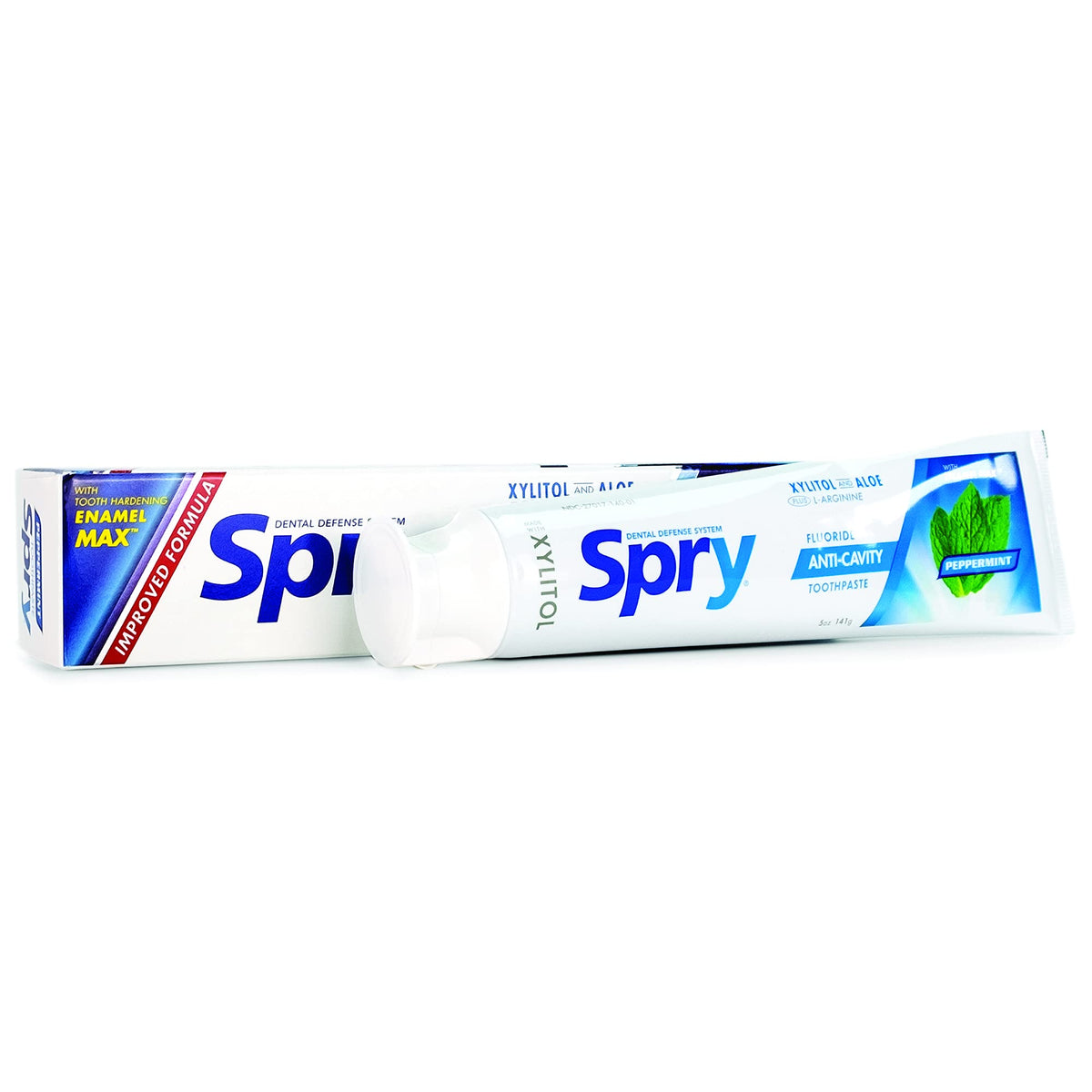 Spry pasta dental menta frontal: sabor natural para cepillado diario.