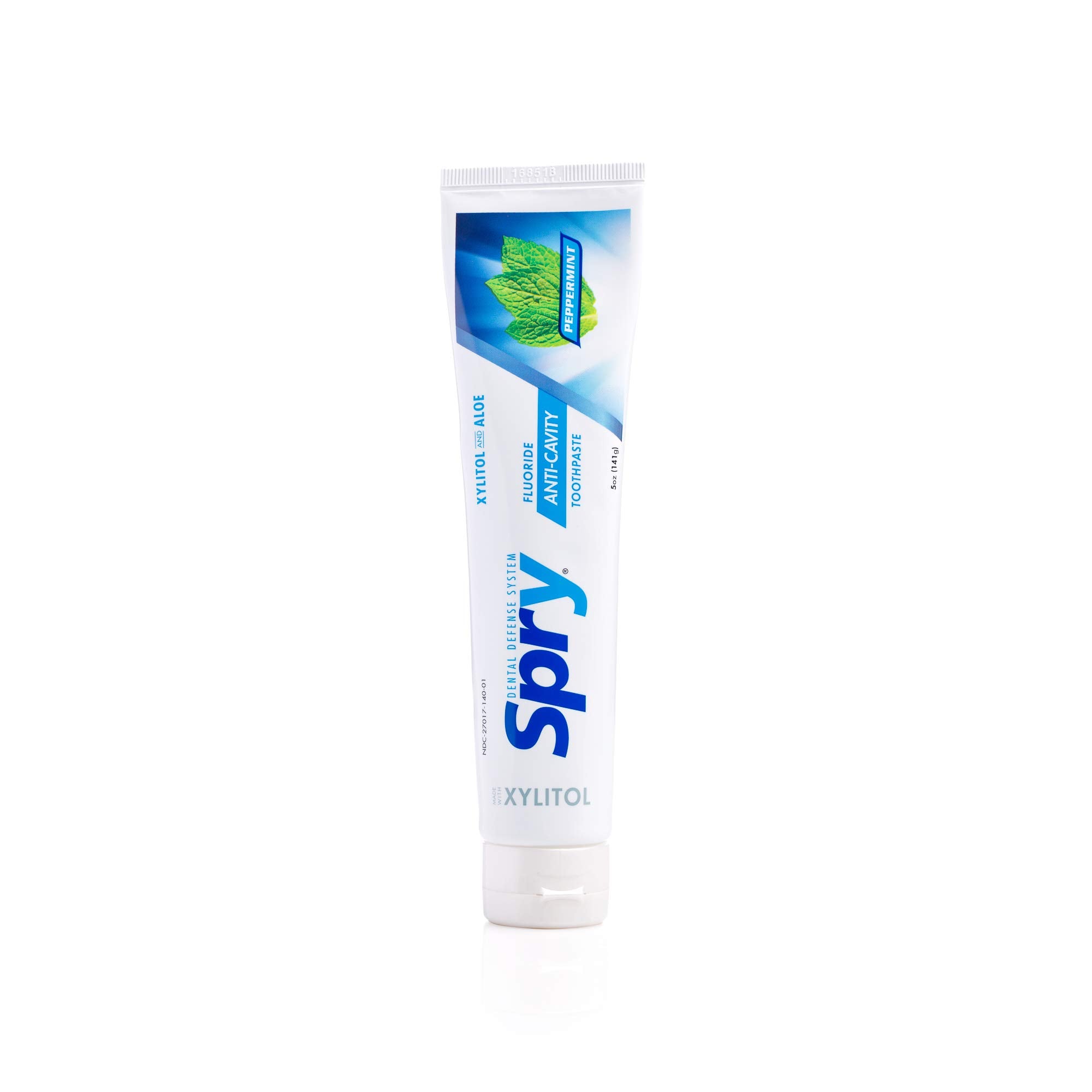 Spry pasta dental con xilitol, blanqueamiento suave y cuidado bucal.