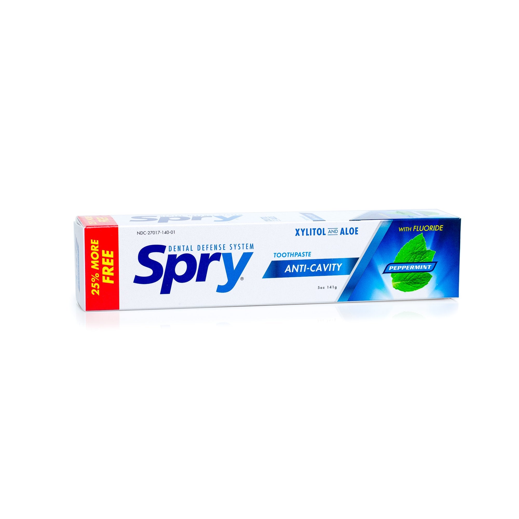 Spry pasta dental con xilitol, remineralización dental suave y protección del esmalte.