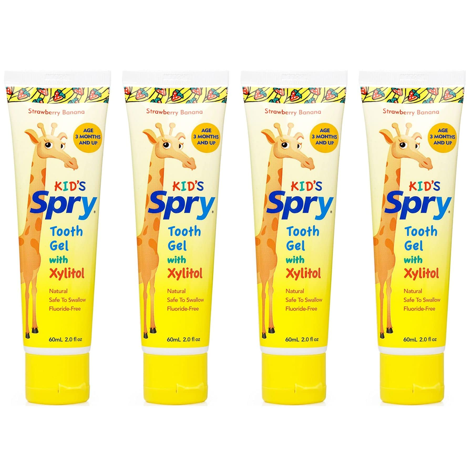 Spry pasta sin fluor para bebés, envase 2oz, cepillado suave diario.