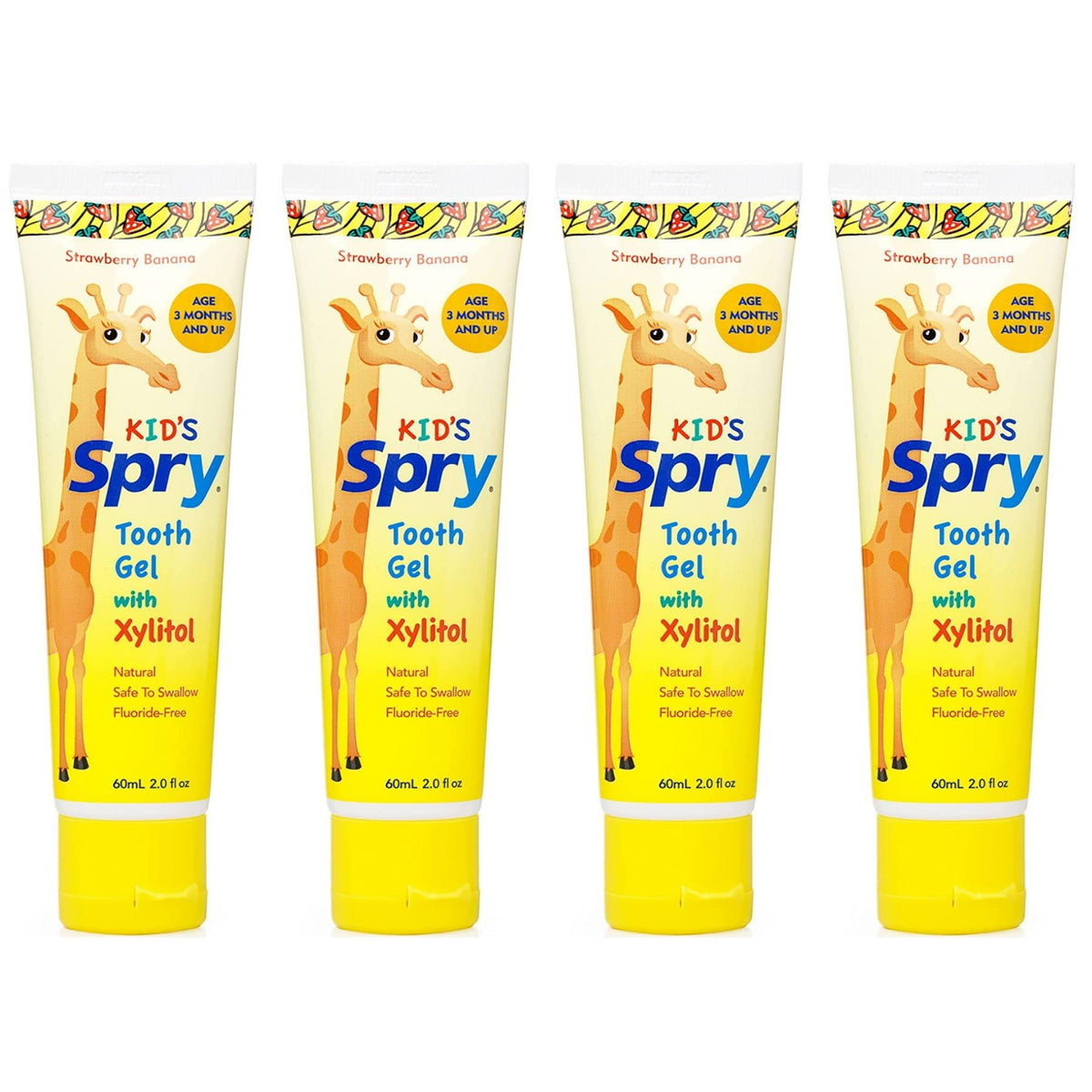 Spry pasta sin fluor para bebés, envase 2oz, cepillado suave diario.