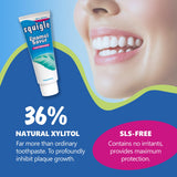 Squigle Enamel Saver, xilitol 36%, ayuda a reducir la placa.