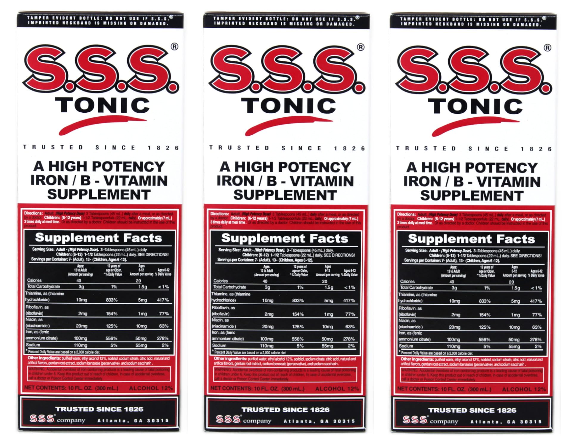 S.S.S. Tonico botella-frente: suplemento de hierro y vitaminas B para apoyo a la vitalidad diaria