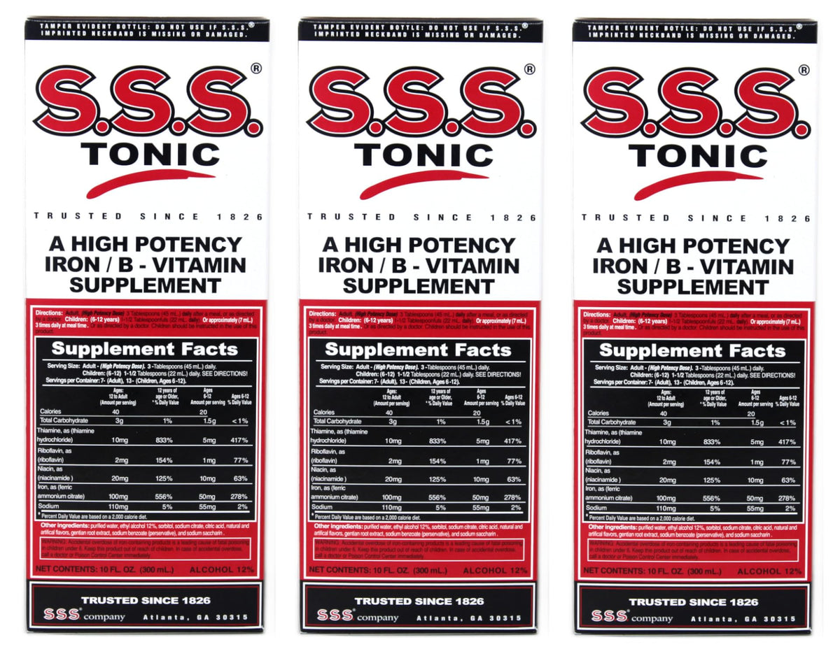 S.S.S. Tonico botella-frente: suplemento de hierro y vitaminas B para apoyo a la vitalidad diaria