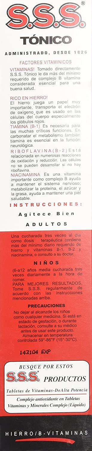 S.S.S. Tónico Líquido, sabor agradable, facilita la toma regular.