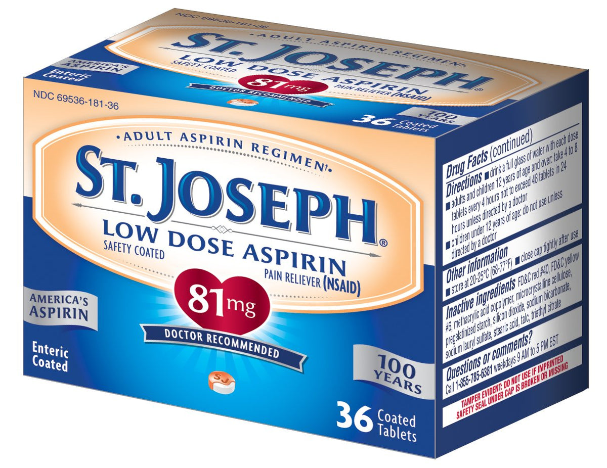 St. Joseph Aspirina tabletas entericas, fáciles de tragar, protegiendo el estómago.