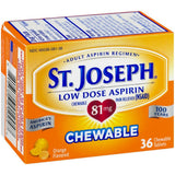 Aspirina masticable de St. Joseph, sabor naranja suave, para uso diario cómodo.