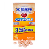 Aspirina St. Joseph masticable naranja en bote, fácil de tomar diariamente.