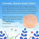 Aspirina St. Joseph 81 mg con sabor naranja, fácil de masticar.