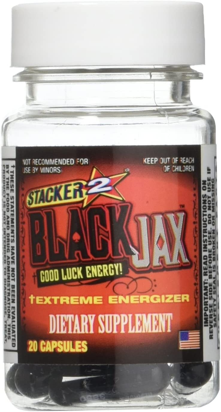 STACKER 2 Black Jax, etiqueta visible, información de uso y origen.