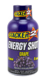 Stacker 2 Energy Shot uva: etiqueta frontal para consumo rápido y conveniente
