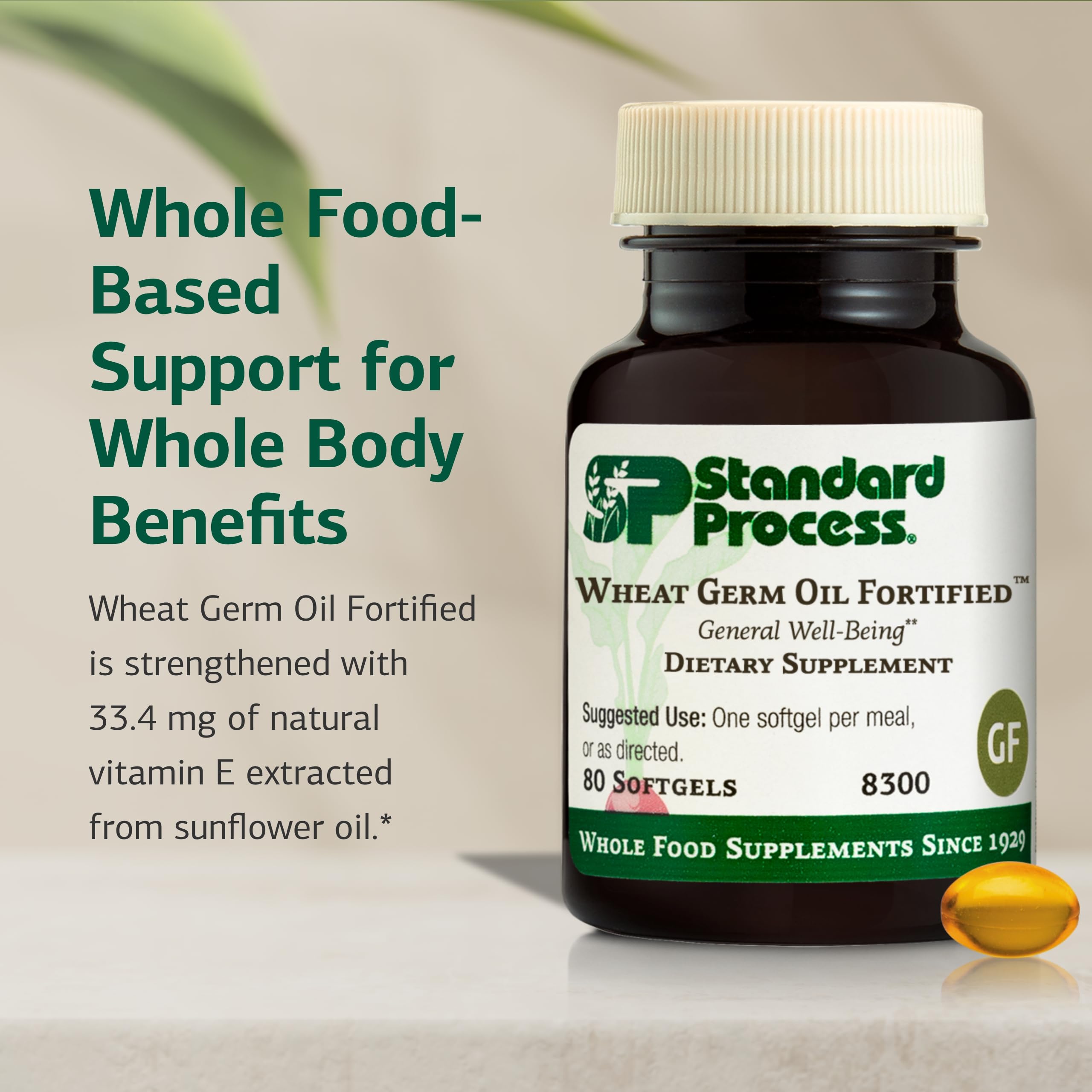 Etiqueta clara de Standard Process resalta sin gluten y beneficios antioxidantes.