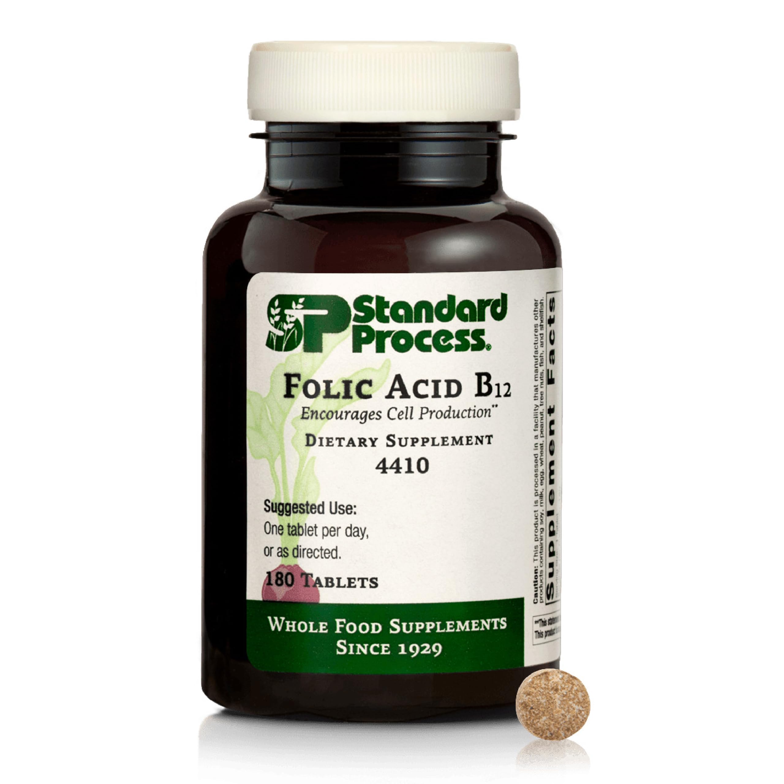 Tabletas de ácido fólico y B12 de Standard Process, frasco: apoyo a la salud nerviosa diaria.