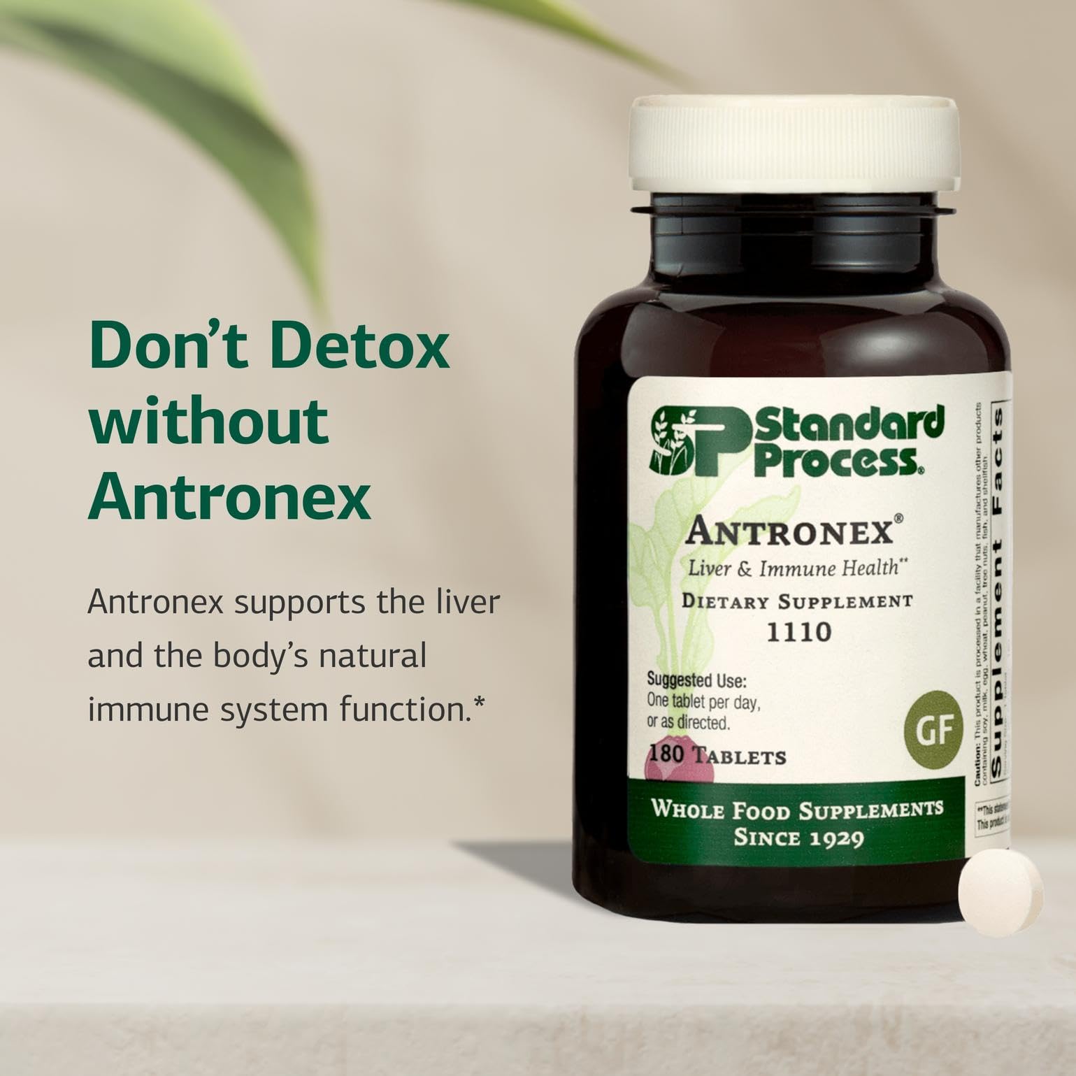 Caja frontal de Antronex, diseño claro que destaca la fórmula libre de gluten
