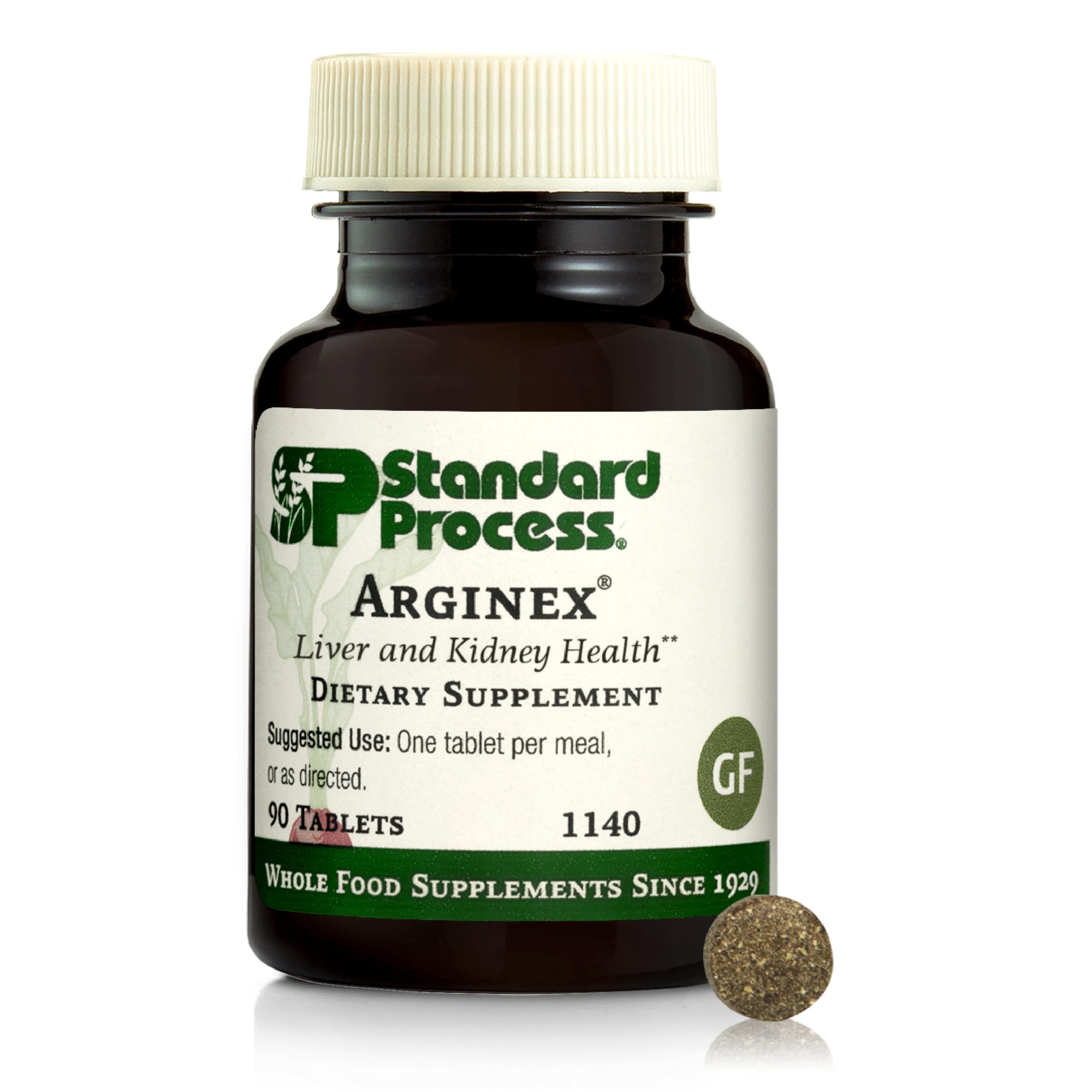 Standard Process Arginex: botella frontal para apoyar funciones naturales del hígado y riñones.