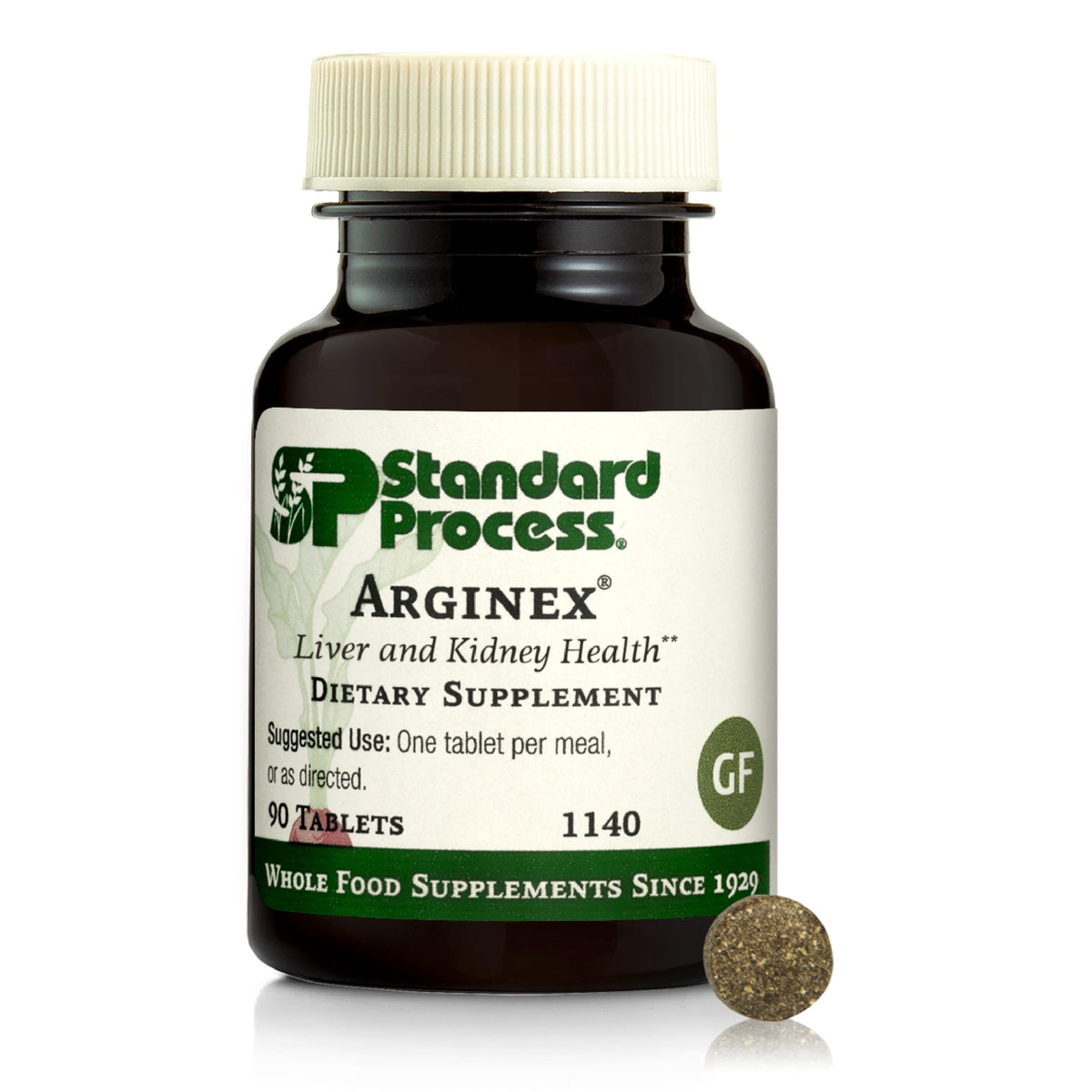 Standard Process Arginex: botella frontal para apoyar funciones naturales del hígado y riñones.