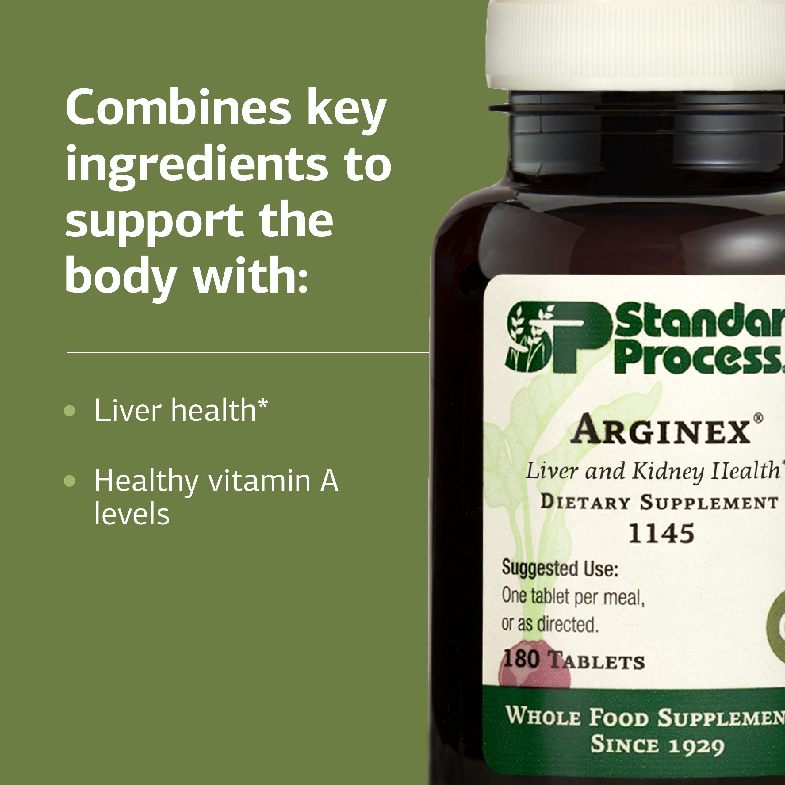 Standard Process Arginex etiqueta trasera — detalles de ingredientes y valor nutricional.