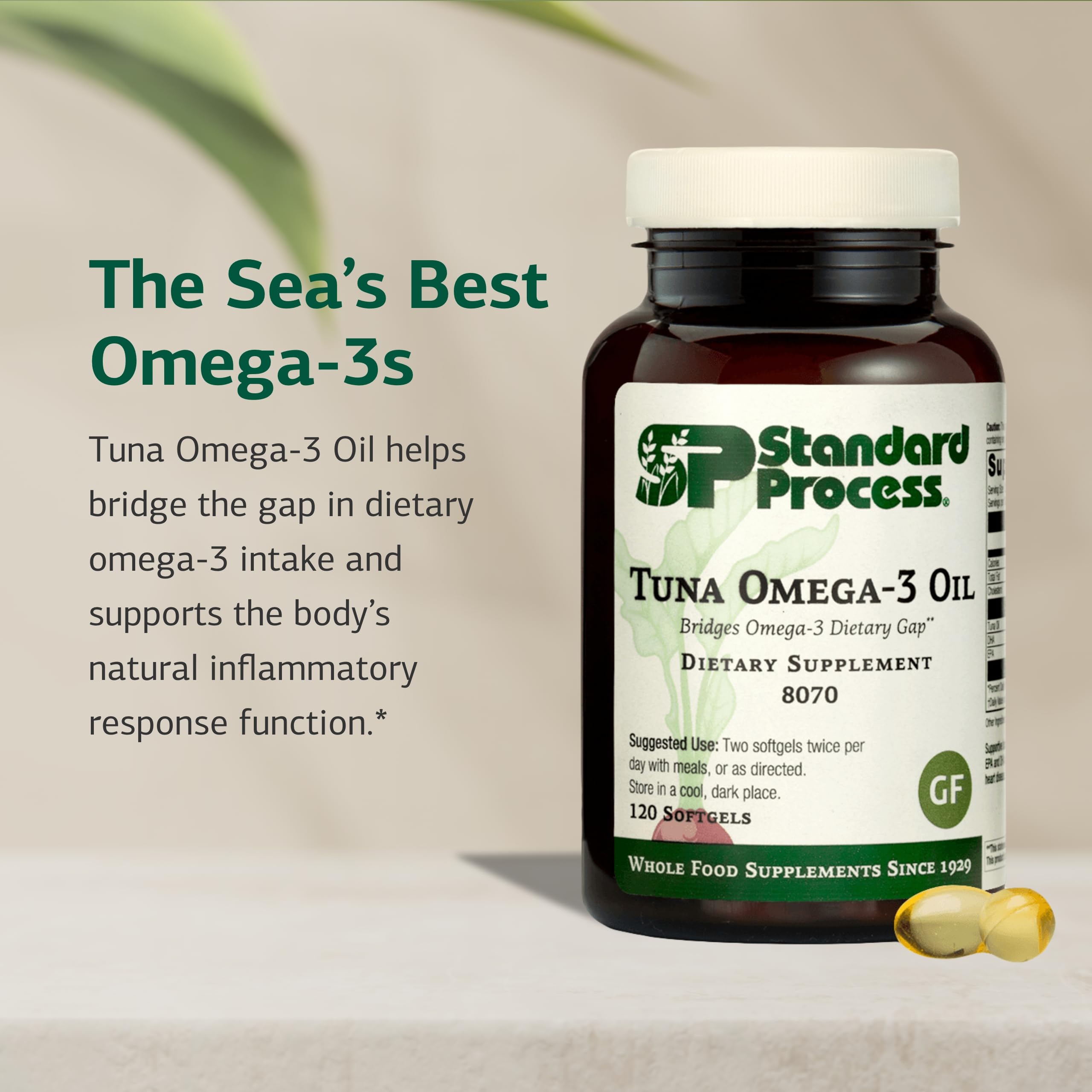 Botella de aceite omega-3 de Standard Process para uso diario.
