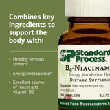 Standard Process B6‑Niacinamida: etiqueta sin gluten, sin lácteos y sin soja.