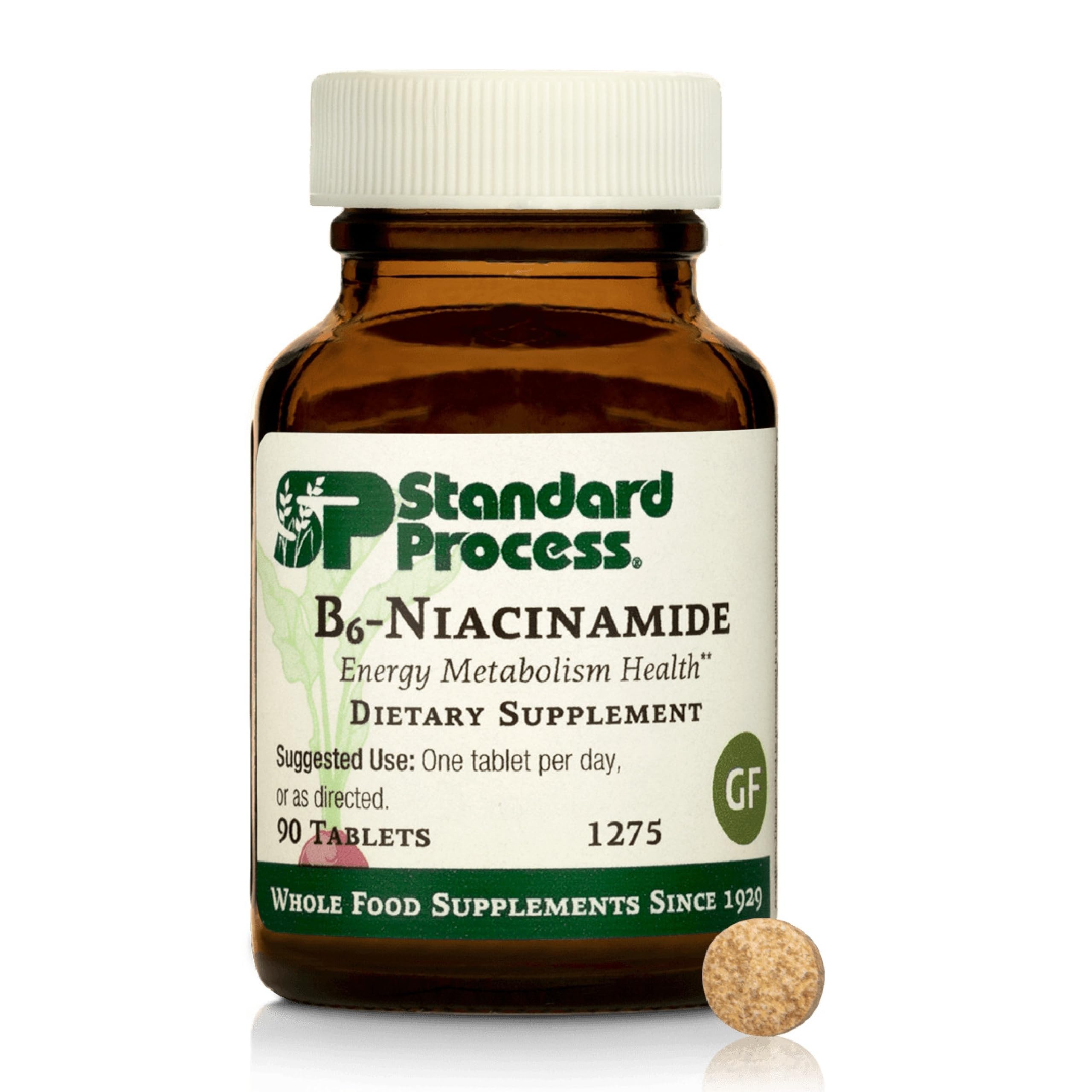 Standard Process B6‑Niacinamida: envase de tabletas para apoyo de energía y metabolismo.