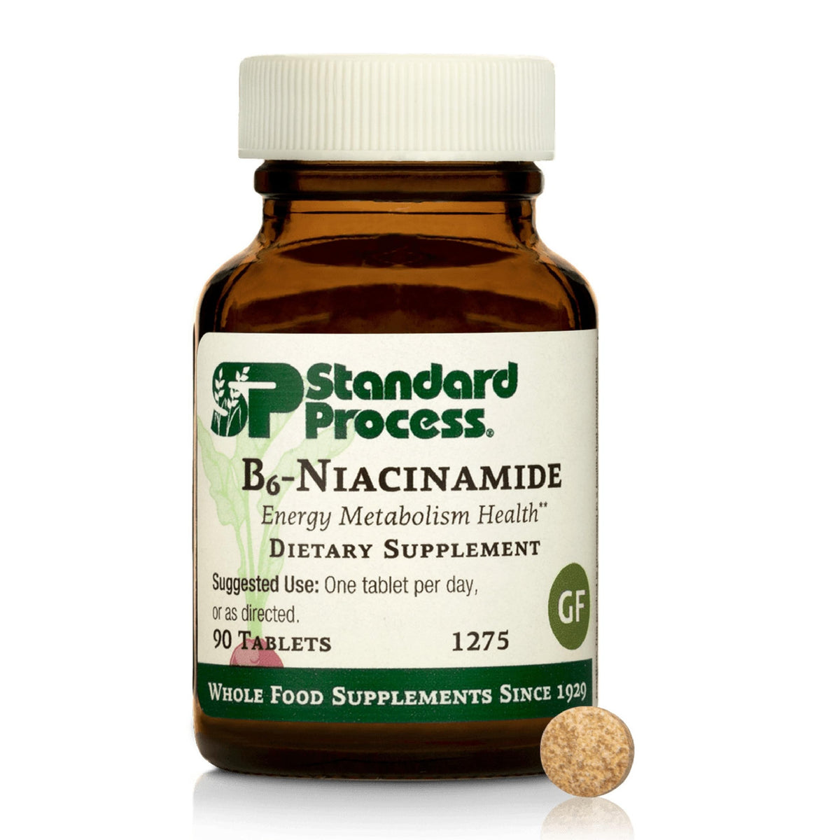 Standard Process B6‑Niacinamida: envase de tabletas para apoyo de energía y metabolismo.